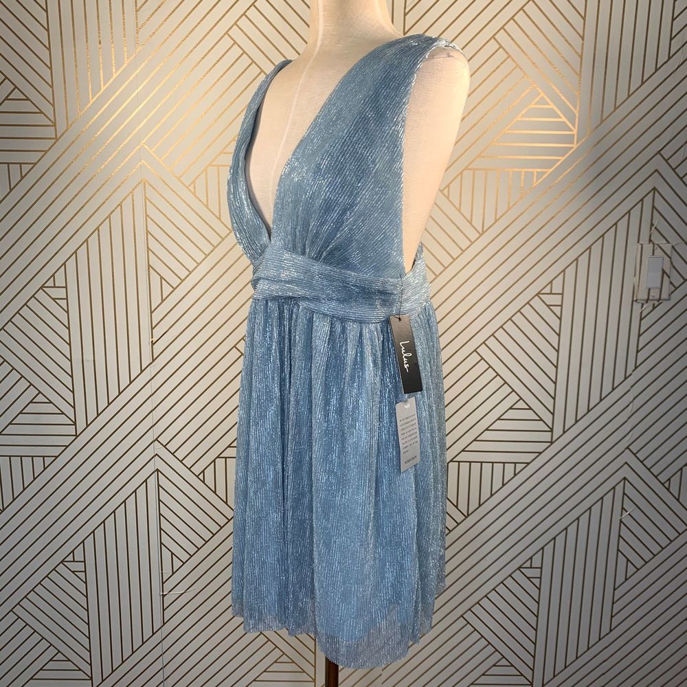 Lulu's Metallic Stripe Twist Back Cocktail Dress - Picture 6 of 12